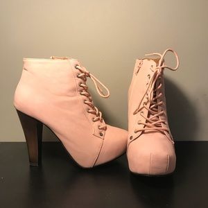 Qupid pink lace up booties